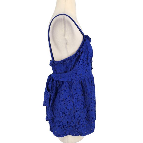 The Limited Romantic Ruffle Front Lace Babydoll Top Royal Blue Size Medium - Picture 5 of 7